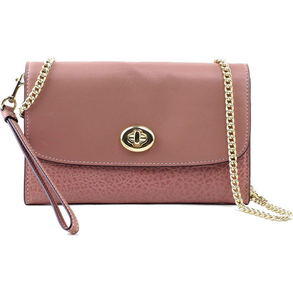 Coach Leather Chain Crossbody Melon/Gold Wristlet Clutch Handbag F31620 NWT